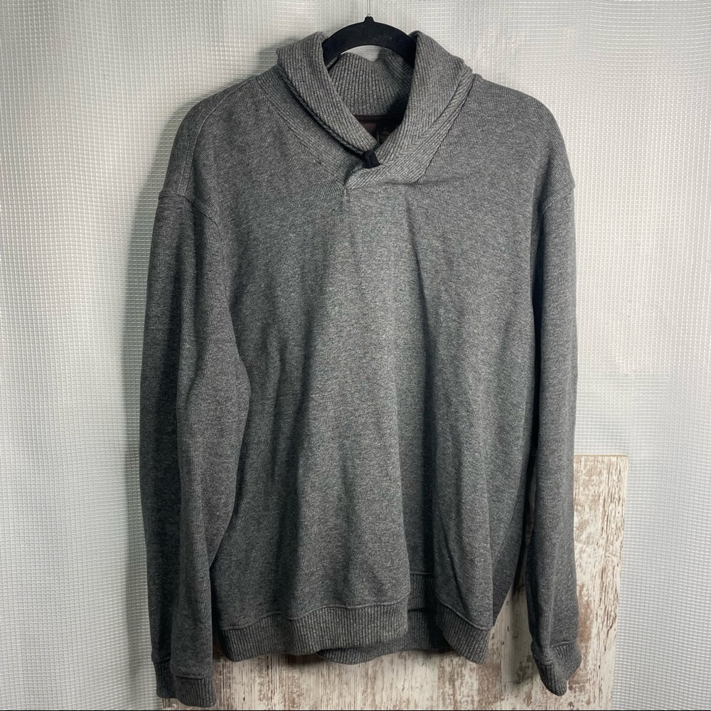 Tasso Elba Shawl Collared Knit Sweater Charcoal Size Large